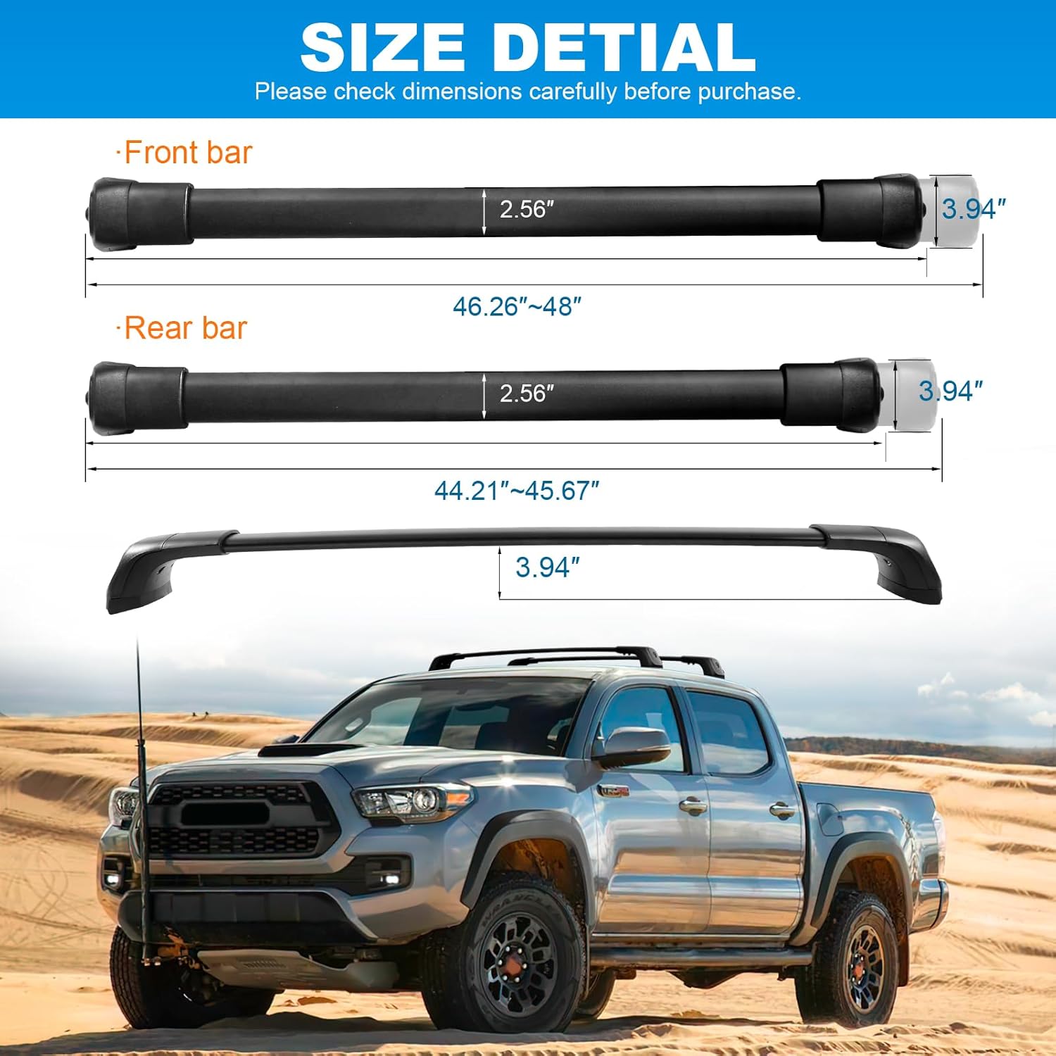 220lbs Roof Rack Cross Bars Compatible with Toyota Tacoma 2005-2023 Double Cab (without Side Rails)