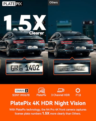 Vantrue N4 Pro 4K 3 Channel Dash Cam, STARVIS 2 IMX678 x PlatePix™ x HDR Night Vision, 4K+1080P+1080P Front Inside and Rear Dash Camera