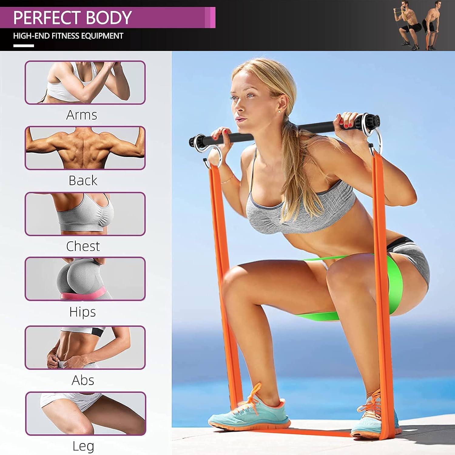 Resistance Bands Bar Set Portable Home Gym Equipment for Adults Strength Training for Chest Press Deadlift Squats Curl Full Body Workout Bands