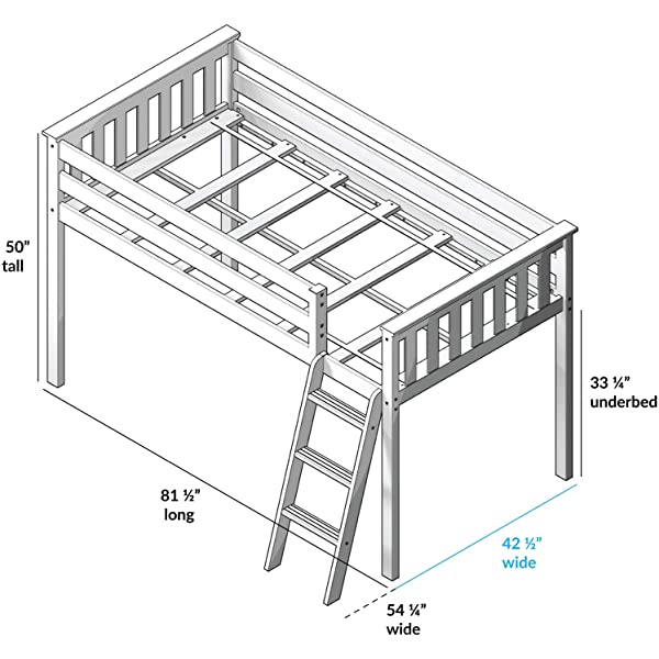 Max & Lily Twin Low Loft Bed with Staircase, White White Low Loft + Staircase Bed