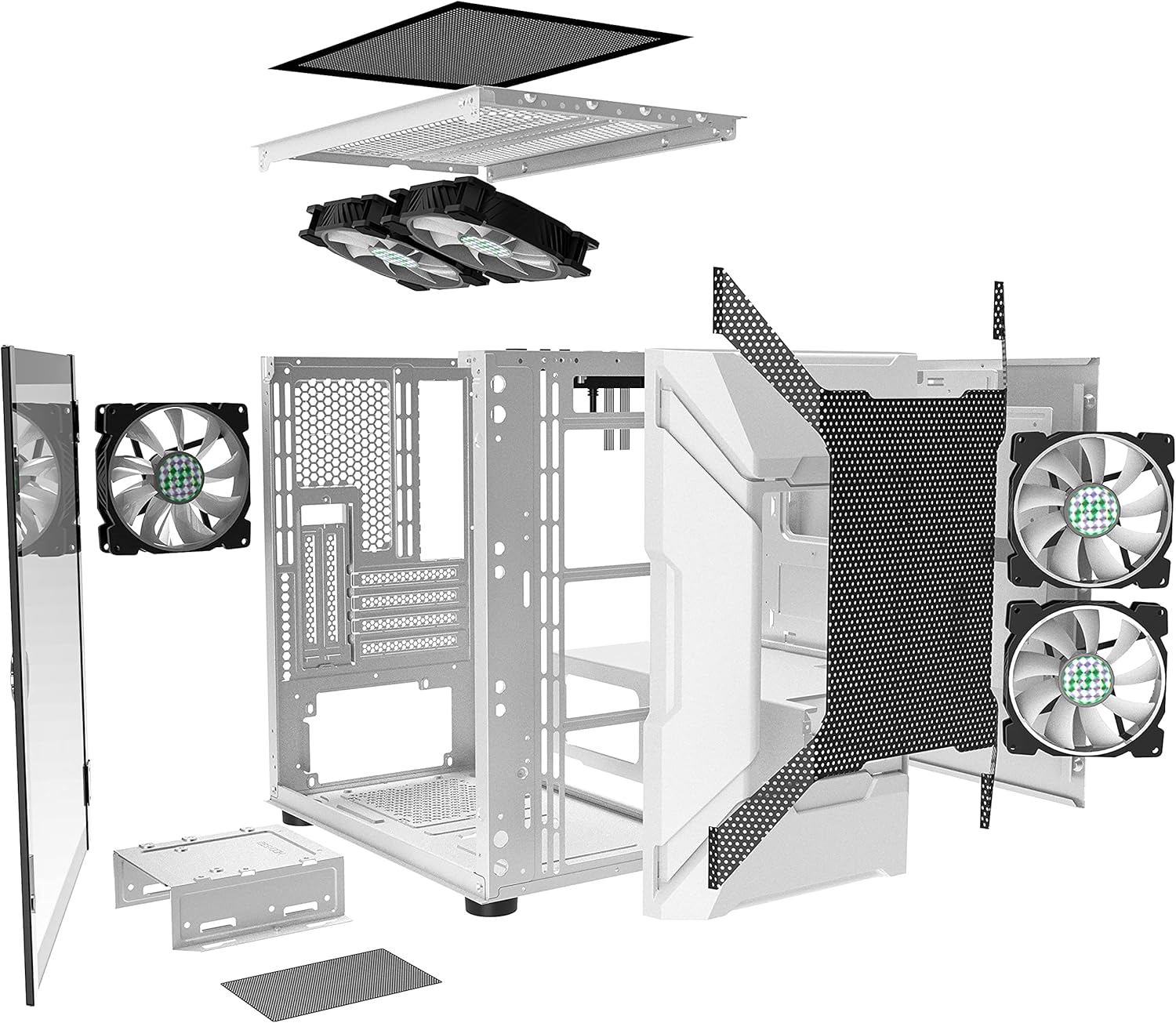 MUSETEX Mesh MATX (Micro-ATX) Mid Tower Case with 5 PCS × ARGB Fans Pre-Installed and 2 PCS × USB 3.0 Ports