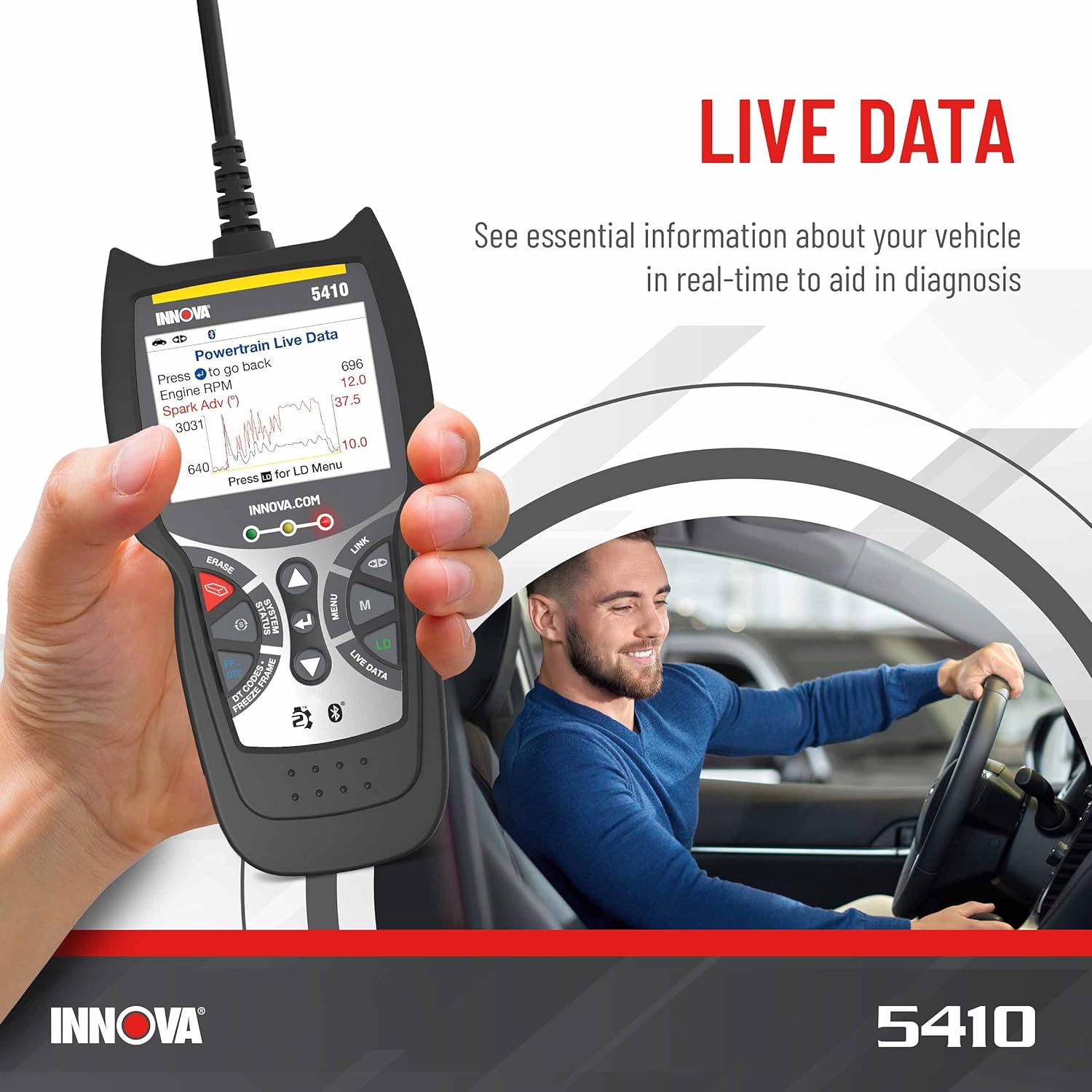 INNOVA 5410 - Newest 2022 OBD2 Diagnostic Code Scanner - Battery Reset, Initialize and Read Hybrid Battery Voltage, Read/Erase ABS/SRS Codes