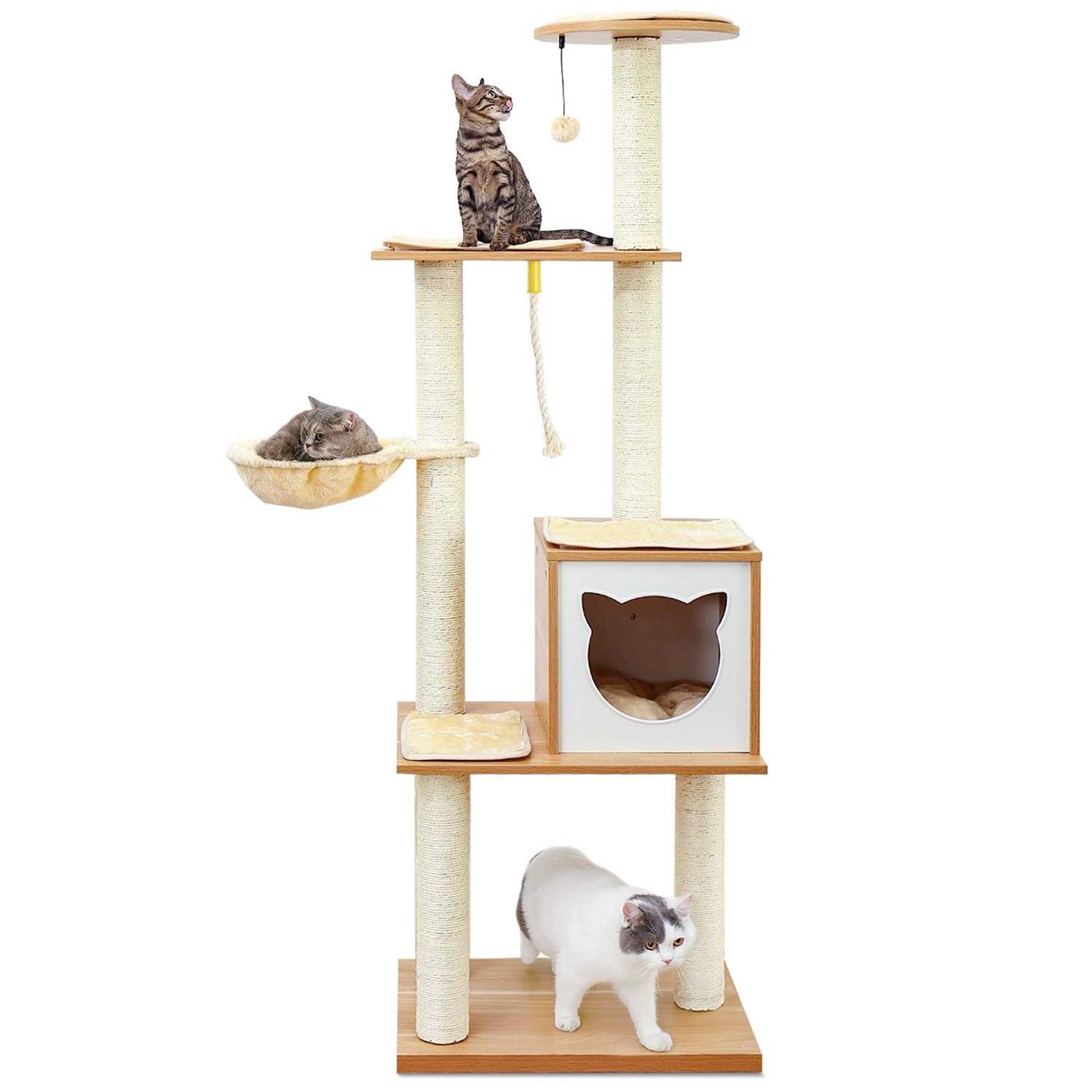 MADE 4 PETS Made4Pets Cat Tree for Indoor Cats Modern Cat Tower 65 Tall Wood Kitten Condo with Hammock for Small Large Cats