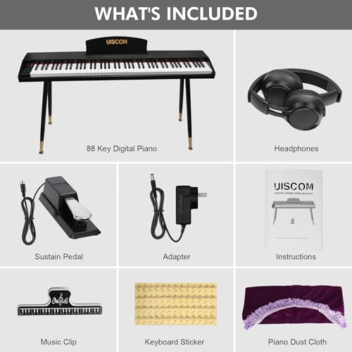 Digital Piano Keyboard for Beginners,Full Size 88 Key Semi-Weighted Keyboard Electric Piano with Stand,Power Adapter,Sheet Music Stand,Pedal