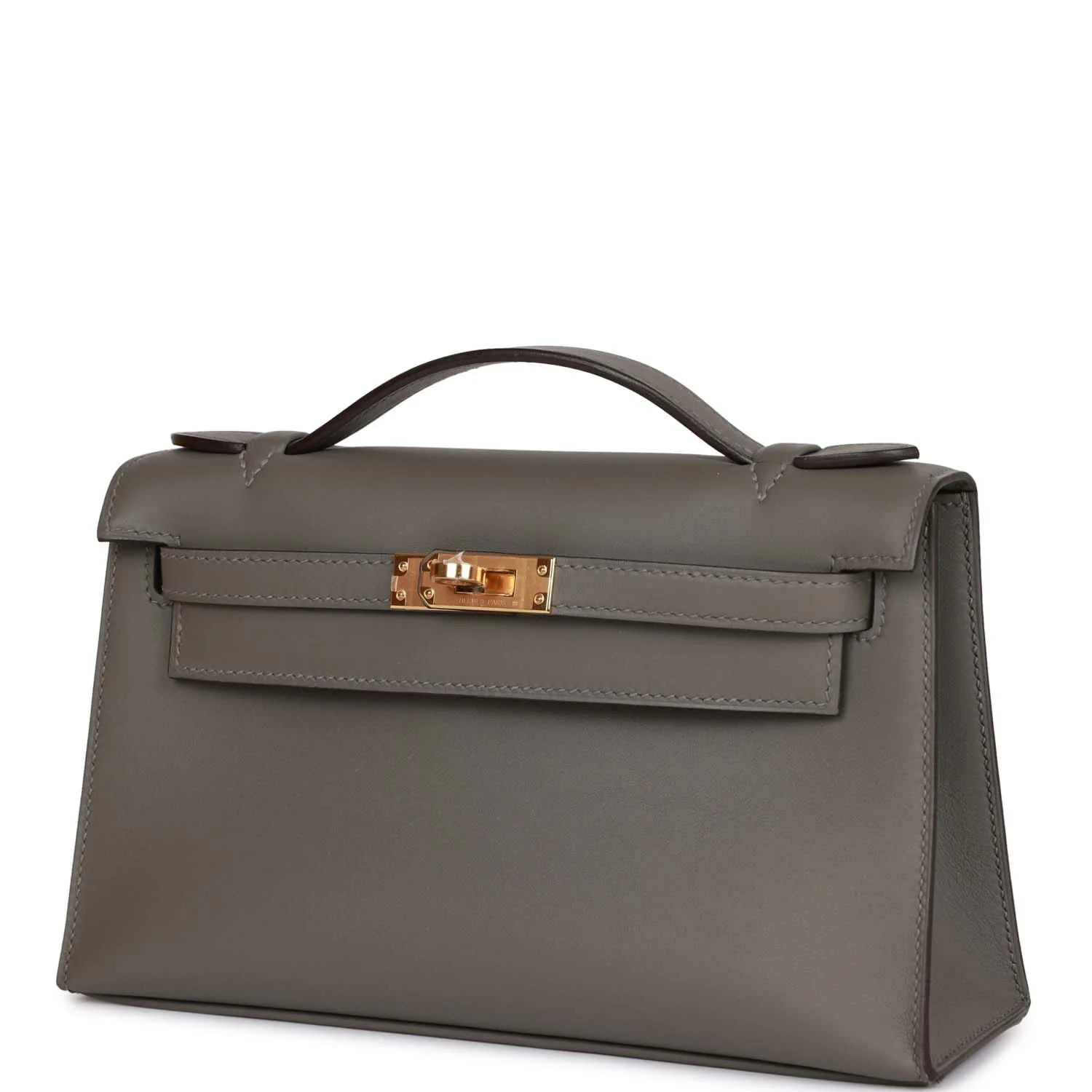 Hermes Kelly Pochette Gris Meyer Swift Gold Hardware