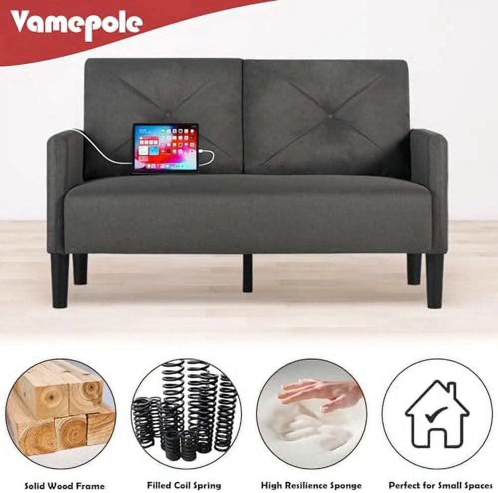 RUNFAYBIU 56" Sofa Couch  Comfy Loveseat w/Charger Port &amp
