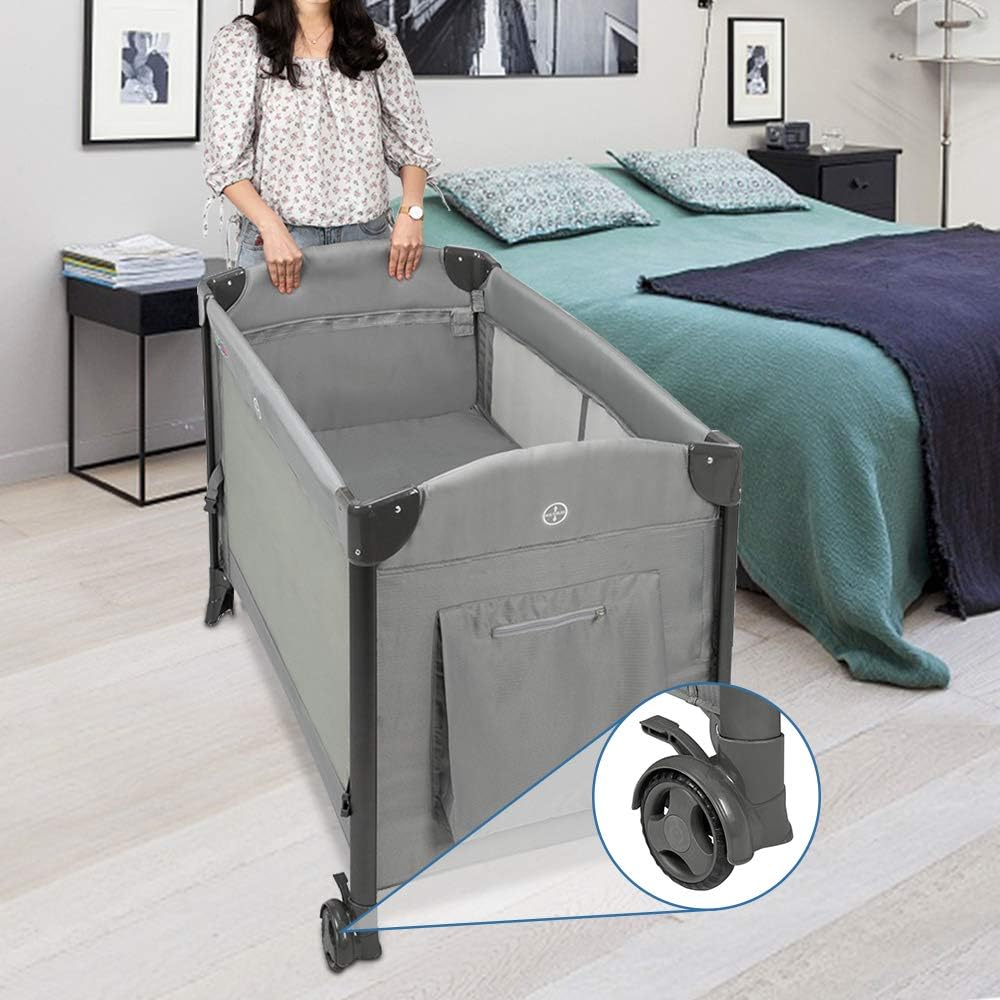 JOYMOR 3 in 1 Baby Bedside Sleeper, Bed Side with Mattress, Convert to Bassinet, Bedside Sleeper, Playpen, Quick Foldable Travel Bassinet Bed
