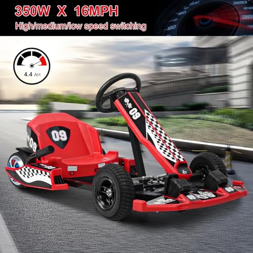36V Go Kart for Kids, 16 MPH Electric Drift Kart with 350W Motor, Drift/Sport Mode, Length Adjustment, Outdoor Ride on Toy for Adults, Teens