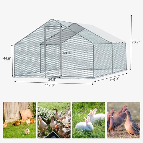 Outvita Chicken Coop, 13×10 FT Large Metal Chicken House, Poultry Habitat Cage with Waterproof Cover