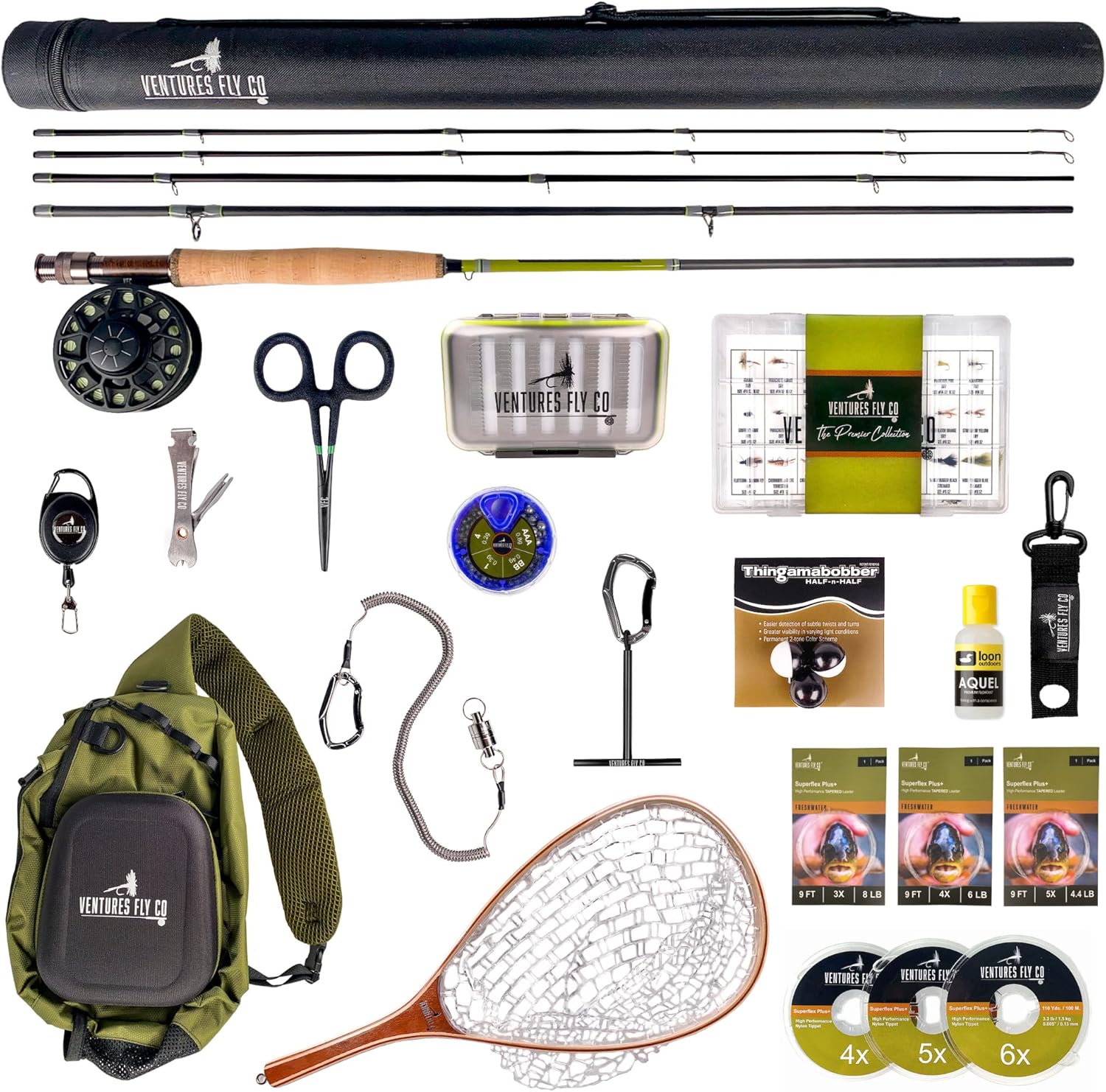 Ventures Fly Co. | Starter Packages | 23 Fly Fishing Accessories Complete Gear Combo | Perfect Beginner Kit | Includes Rod, Reel, Line, Flies, Leader
