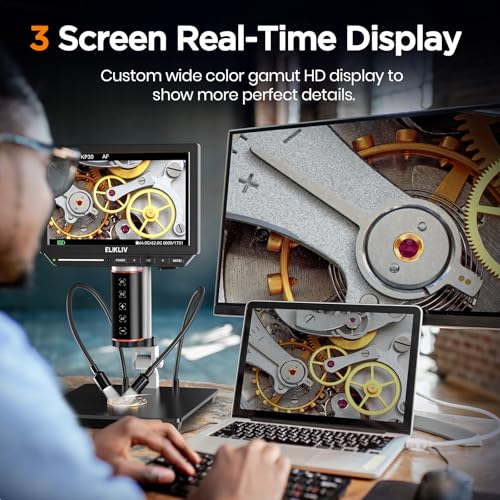 Elikliv Autofocus 4K Digital Microscope EM4K-AF, 52MP Soldering Microscope for PCB Repair, Coin Inspection & Watchmaking, 2000X Magnifier Scope