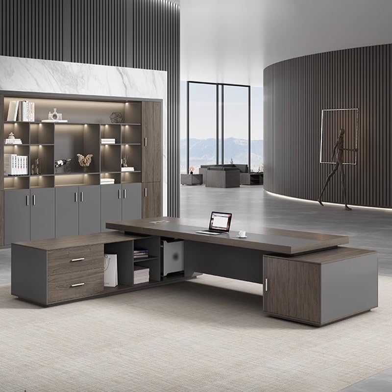 Modern Luxury Executive Office Desk Reception Desks with Drawers, Boss Table Computer Desk Home Office Furniture for CEO Boss Manager(102in)