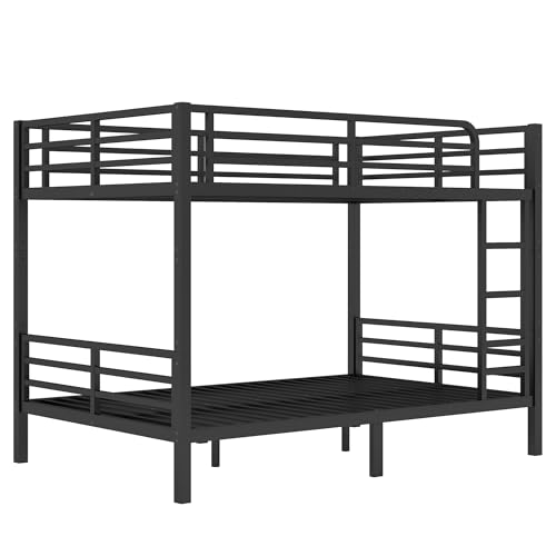 Heavy Duty Bunk Bed Frame with Ladder, Twin XL Over Twin XL Bunk Beds with Safety Guardrails, Adults Bunk Beds with Noise-Reducing Rubber Stoppers