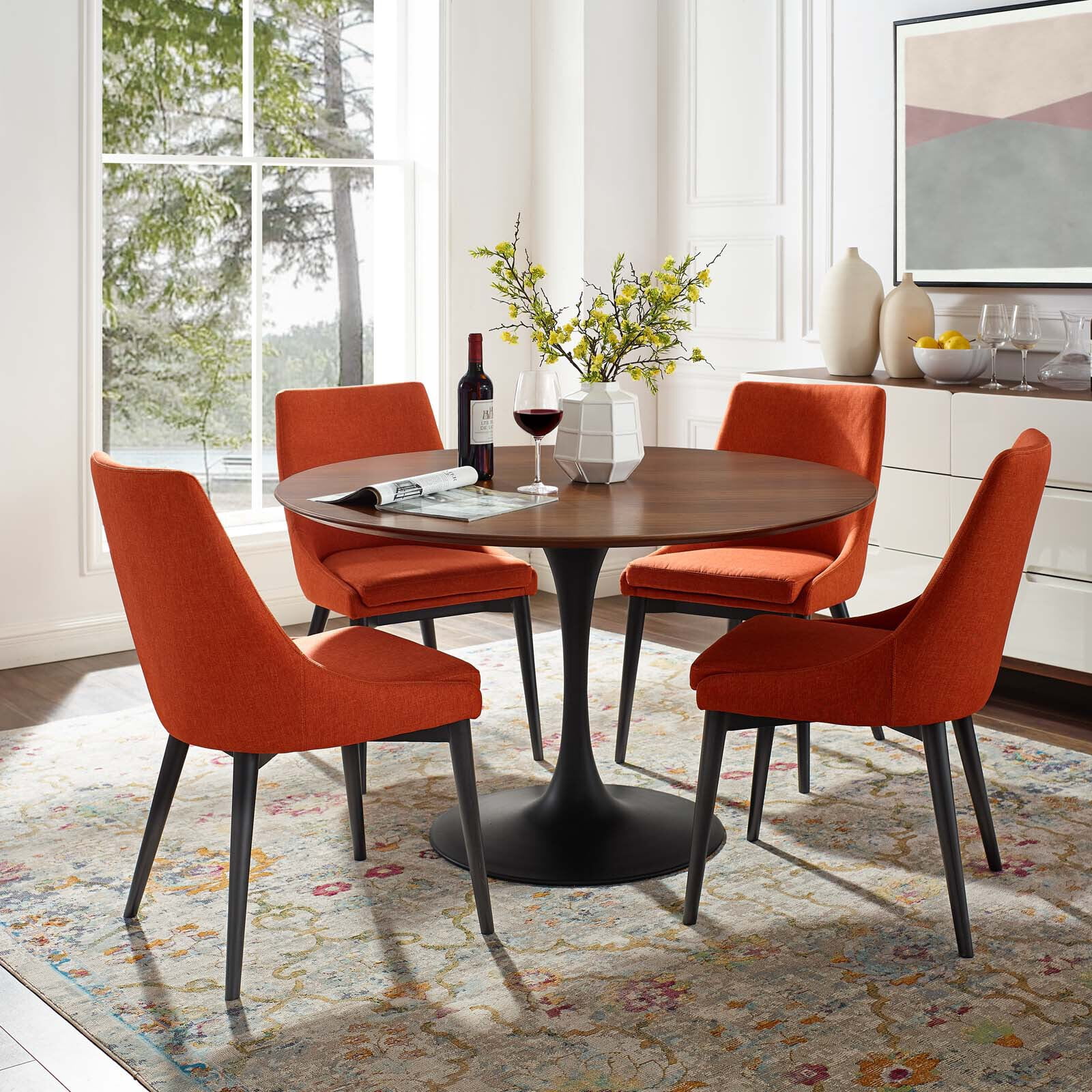 Modway Lippa 48" Round Dining Table in Black Walnut