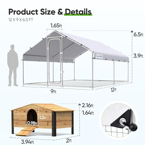Quictent Large Metal Chicken Coop Run for 10+ Poultry with Galvanized Hardware Cloth and Waterproof Roof Cover