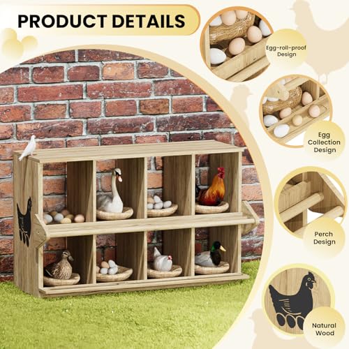 Chicken Nesting Box, 8 Compartment Wooden Nesting Boxes for Chickens with Perches, Floor/Stand/Wall Mount Large Chicken Nesting Boxes for Laying Eggs