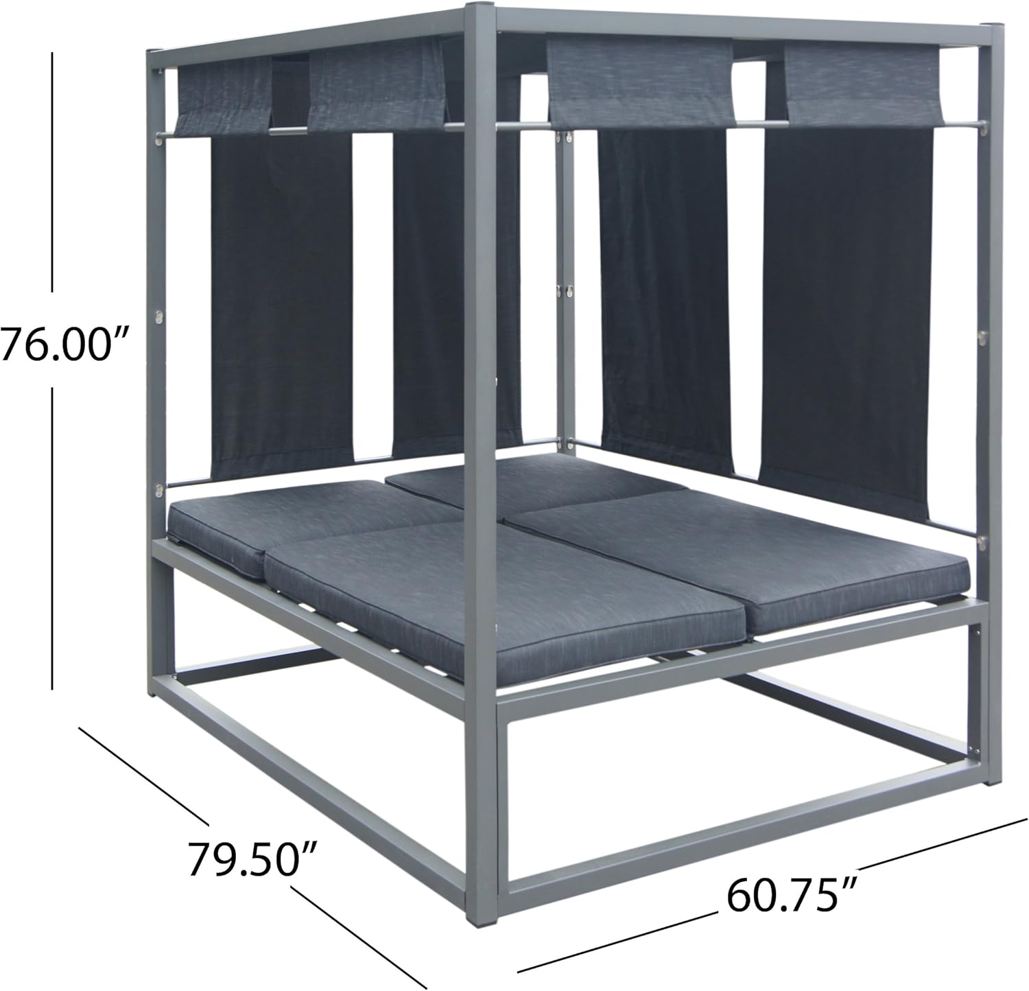 Christopher Knight Home 304847 Amos Outdoor Aluminum Daybed with Canopy, Dark Grey Fabric/Grey Frame