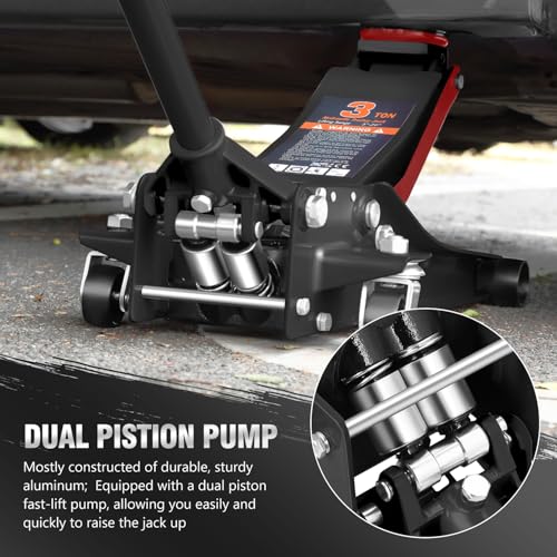 DNA MOTORING Floor Jack 3 Ton (6000 lbs) Capacity, Fast Lift Service Jack Low Profile Steel Heavy Duty Hydraulic Car Jack, Lifting Range 3"-20"