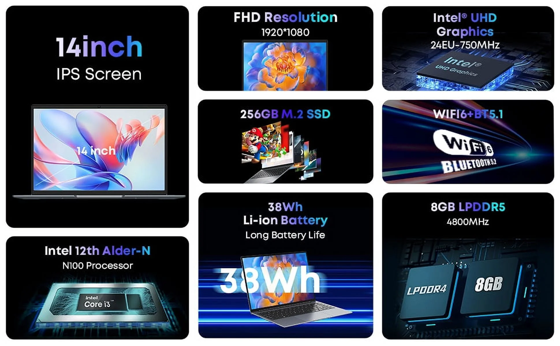 CHUWI GemiBook XPro 14" Laptop,256GB SSD 8GB RAM,12th Gen Intel Alder Lake N100(Up to 3.4GHz),Windows 11 Notebook Gaming Computer