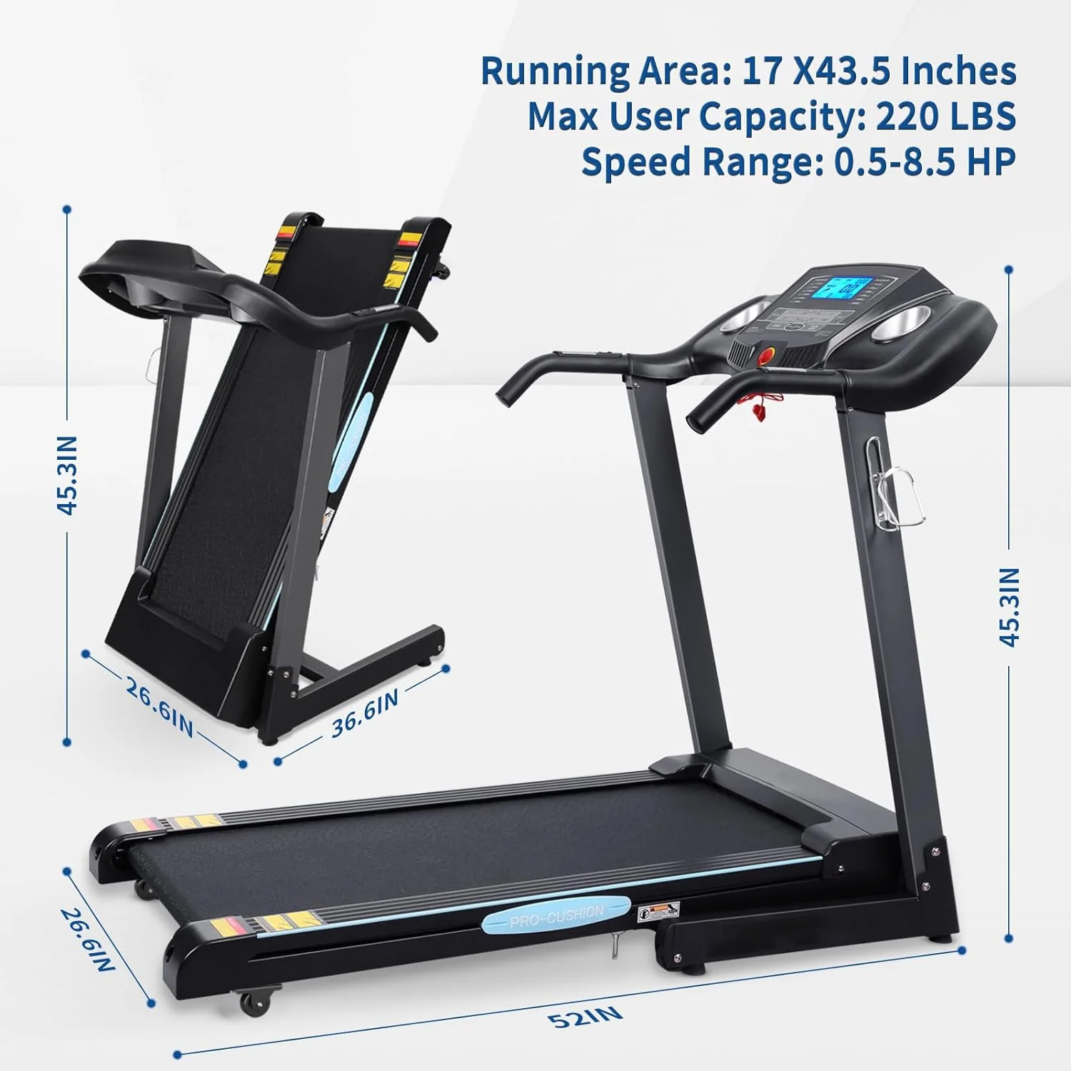 Treadmill with Incline Folding Treadmill with 12-Level Automatic Incline 2.5hp Power 8.5mhp Speed Running Machine 15 Preset Training Program Electric