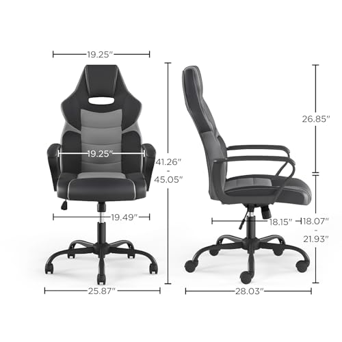 STAPLES Emerge Vector Luxura Faux Leather Gaming Chair, Black & Gray (61108)