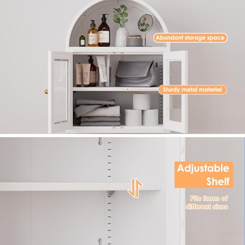 Tall Kitchen Pantry Cabinet, Metal Display Storage Cabinets with 4 Doors/2 Drawers for Kitchen Home Office Living Room, Assembly Required