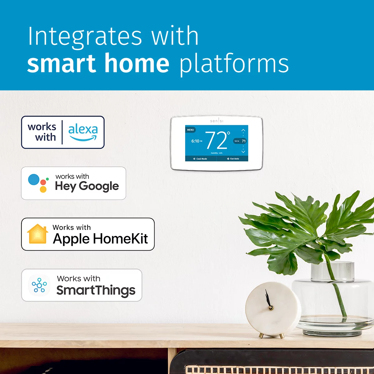 Emerson Sensi Touch Smart Programmable Wi-Fi Thermostat, C-Wire Required-Black
