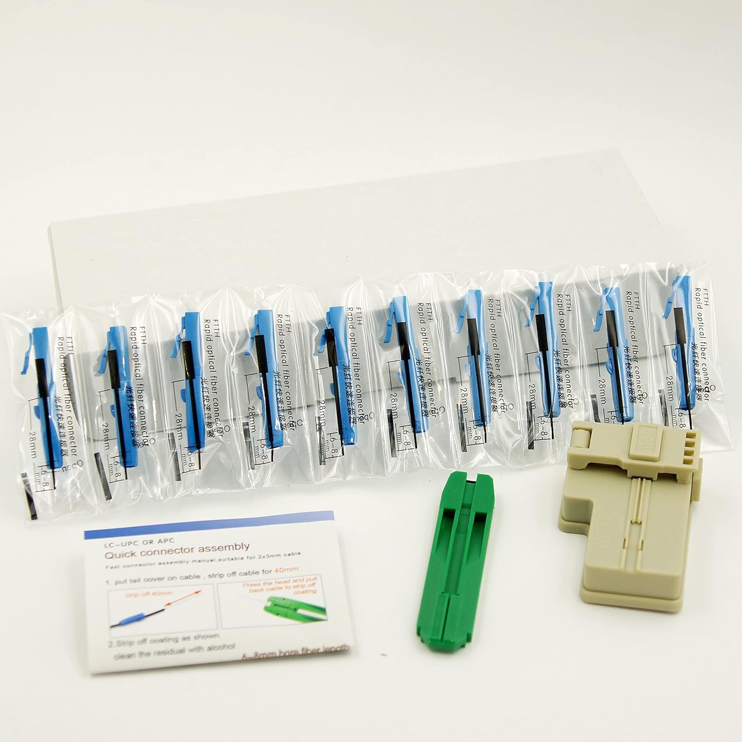 200pcs LC UPC Fiber Optic Quick Connector with Matched Tools Fiber Optic Fast Connectors Single Mode 9/125 Fiber Mechanical Connectors Adapter for