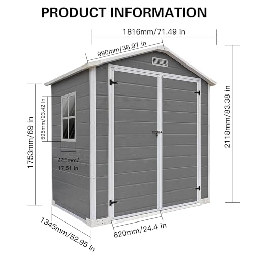 6x4 FT Outdoor Storage Resin Shed with Floor,Waterproof Plastic Garden Bike Shed with Lockable Door, Sloped Roof, Vents & Windows