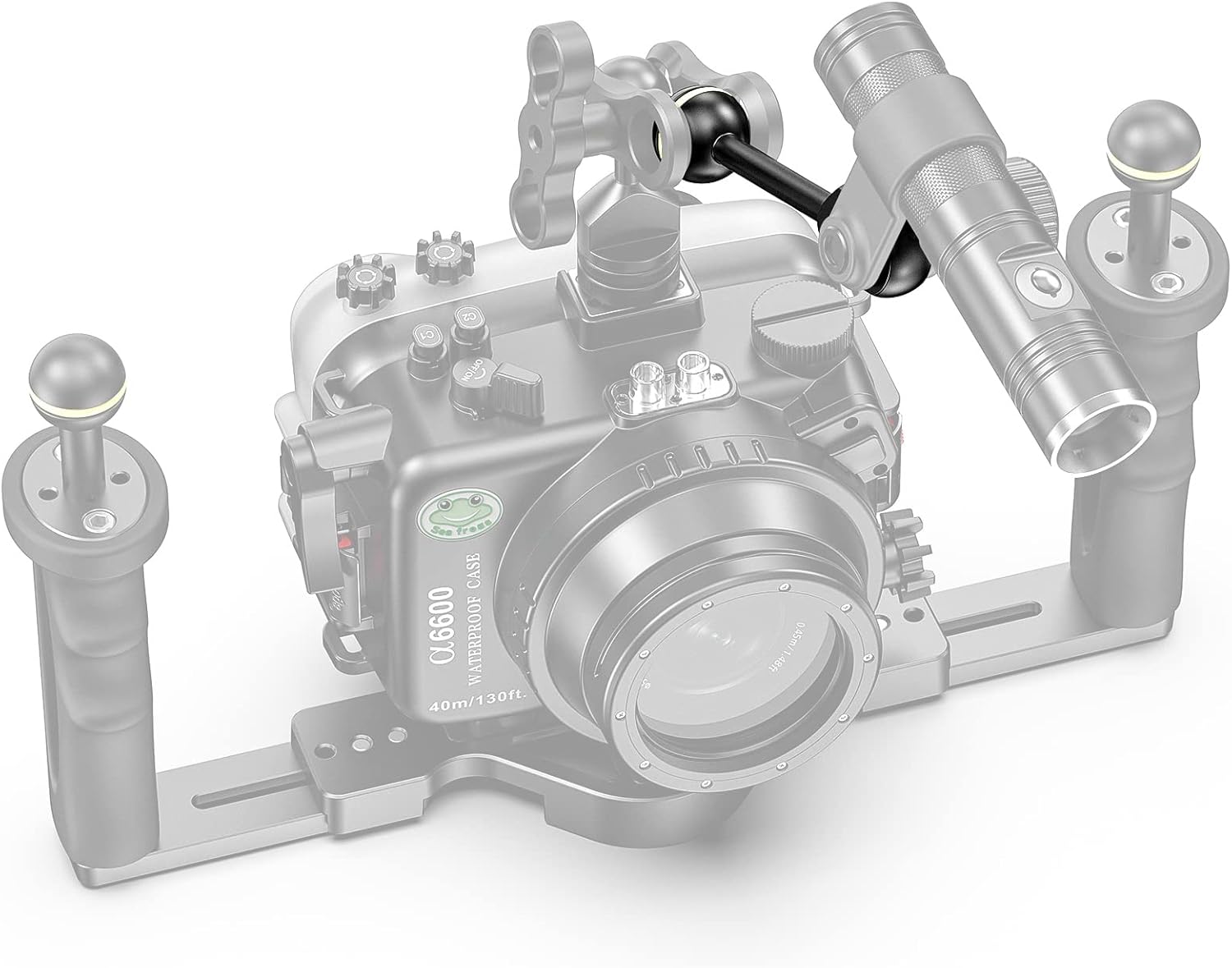 Seafrogs 4&rdquo;Aluminum Alloy Underwater System, Connector Ball Head, Aluminum Alloy Dual Balls Arm for Strobe/Video Light/Diving Camera Tray