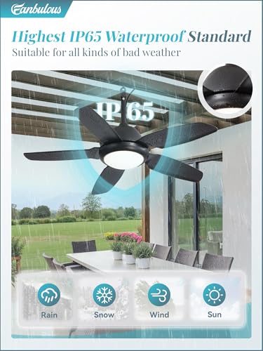 42 Inch Waterproof Outdoor Ceiling Fan with Lights and Remote,IP65 Hanging Gazebo Fan with 3CCT 6-Speed DC Motor