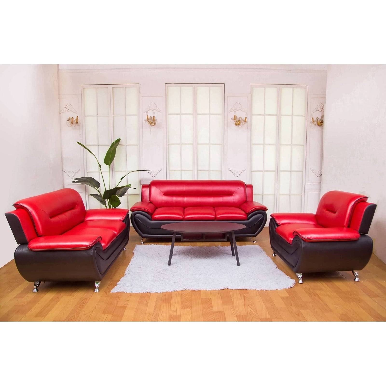 Greatime SS2301 Leatherette Modern Sofa Set Sofa / Redu0026Black