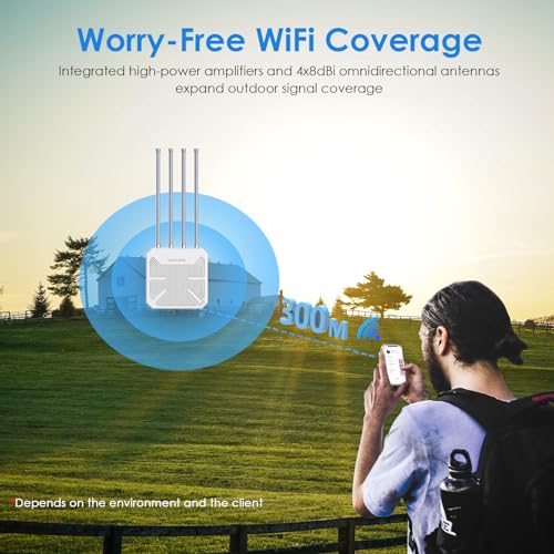 WAVLINK AX3000 Outdoor WiFi 6 Extender Long Range, WiFi 6 Outdoor Wireless Access Point, Support Active PoE, 4x8dBi Antennas,Outdoor WiFi Solution