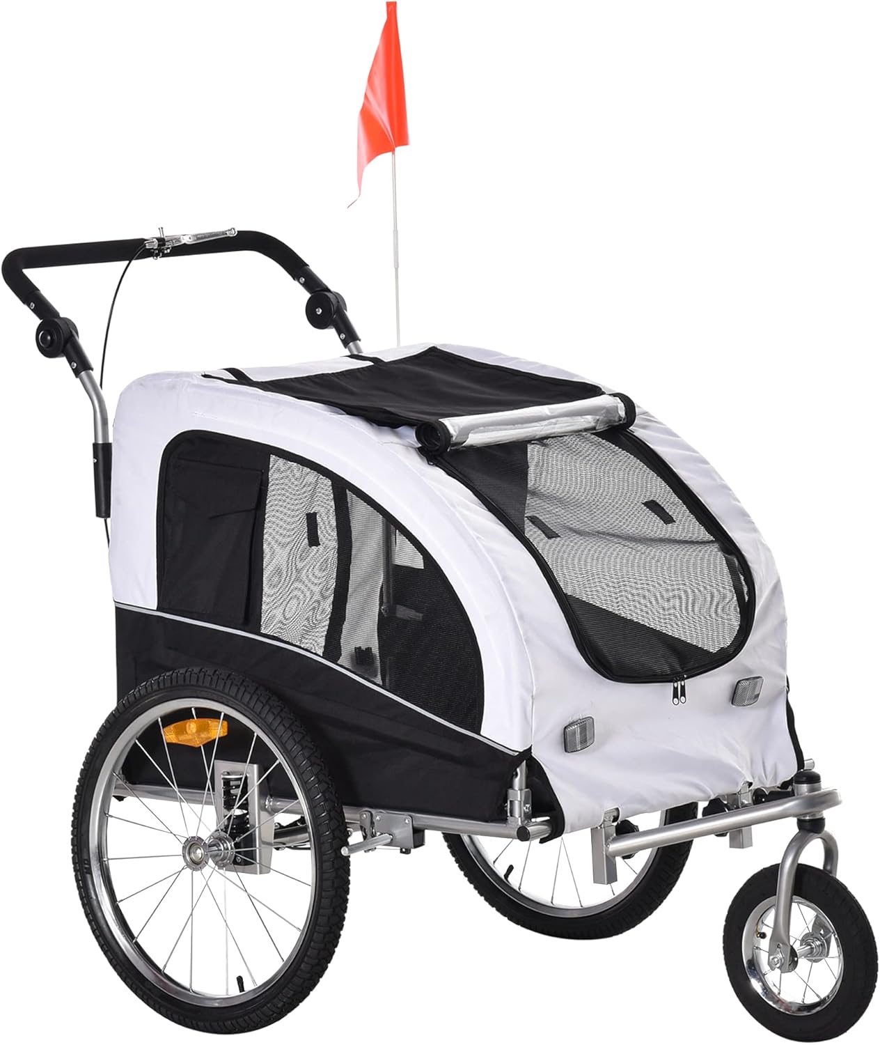Aosom Dog Bike Trailer 2-in-1 Pet Stroller with Canopy and Storage Pockets, White