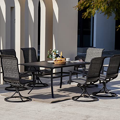 Grand patio 7-Piece Patio Dining Set for 6, Outdoor Dining Set with Swiviel Patio Chairs & 1 Rectangular Woodgrain Dining Table with Umbrella Hole