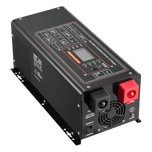 VEVOR Pure Sine Wave Inverter Charger, 2000 Watt, DC 12V to AC 120V, Battery Charger with LCD Display, Remote Control