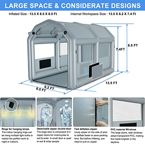 Inflatable Paint Booth 13.5X8.5X8.5Ft with 750W Blower, Professional Portable Inflatable Spray Booth Tent for Motorcycles, Auto Parts