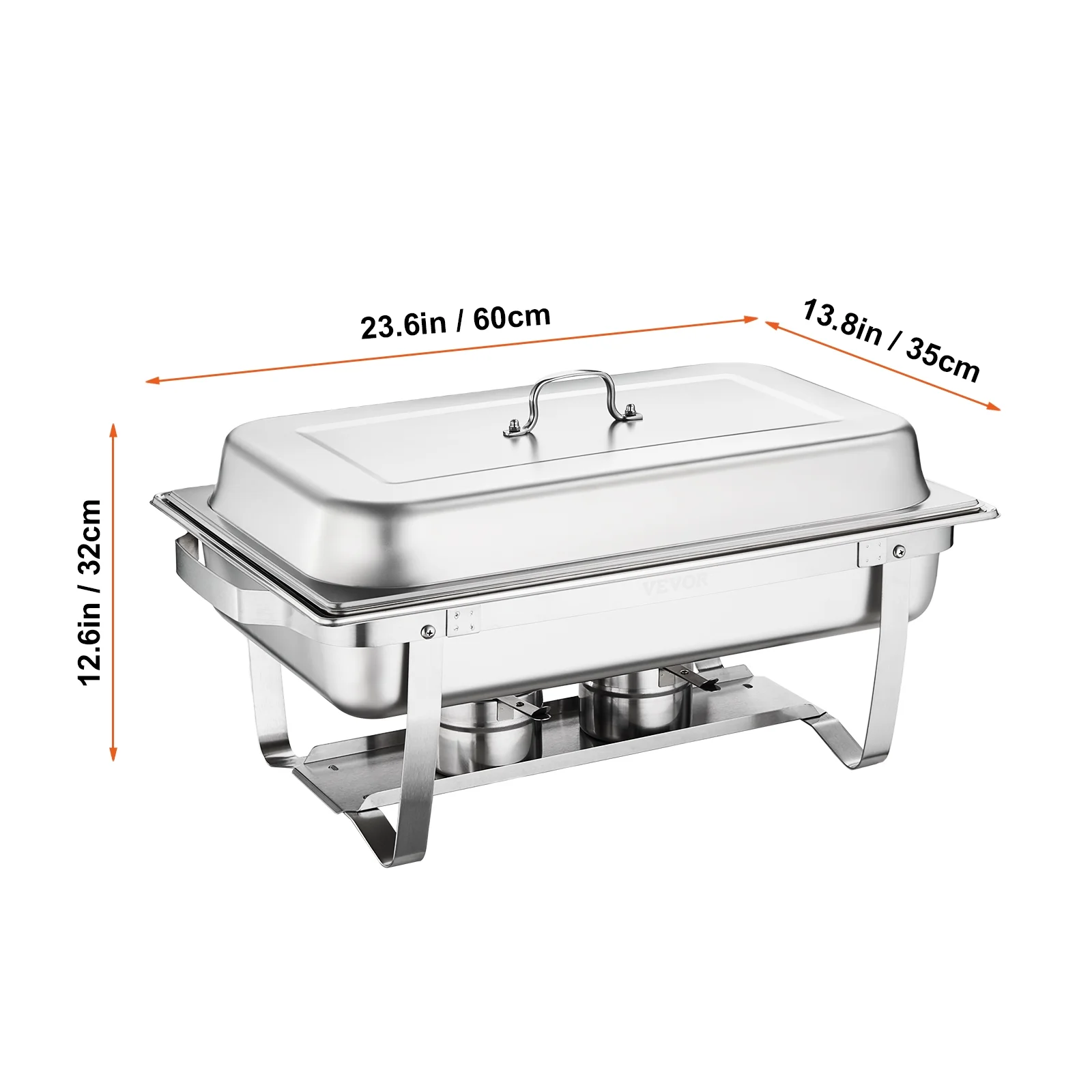 VEVORbrand Chafing Dish 4 Packs 9L/8 Quart Stainless Steel Chafer Full Size Rectangular Chafers for Catering Buffet Warmer Set with Folding Frame