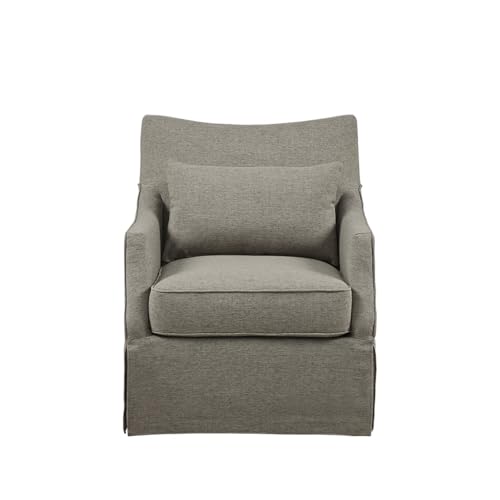 Martha Stewart London Swivel Chair - Solid Wood & Plywood, Skirted Metal Base Accent Armchair