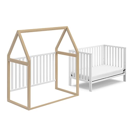Storkcraft Orchard 5-in-1 Convertible Crib (White with Driftwood) – GREENGUARD Gold Certified, Canopy Style Baby Crib