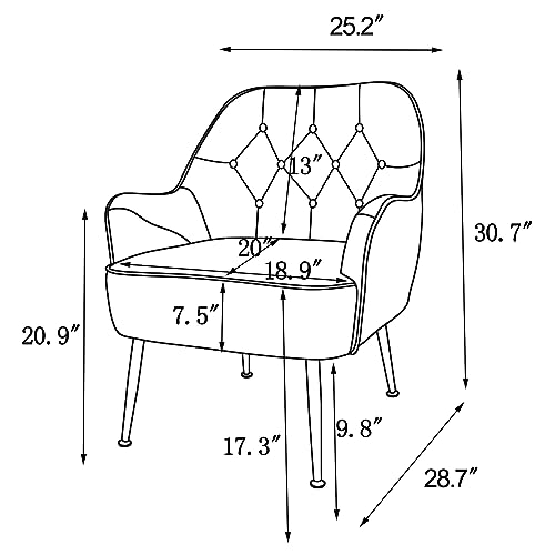 Linen Accent Chairs, Button-Tufted Bedroom Chair Mid Century Modern Armchairs with Black Metal Legs Upholstered Accent Chair Living Room Chairs