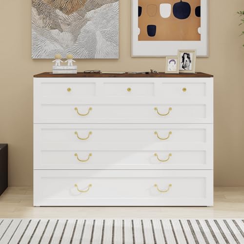 Murphy Bed Queen, Murphy Bed Cabinet with Charging Station, Large Storage Drawer and Shelves for Home Office or Guest Room, Warm White