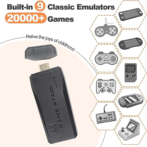 Wireless Retro Game Console, Retro Game Stick with Built-in 9 Emulators, 20,000+ Games, 4k Hdmi Output, and 2.4GHz Wireless Controller