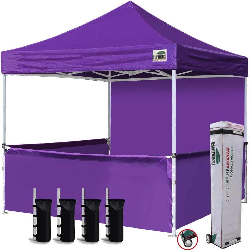Eurmax USA 10'x10' Ez Pop-up Booth Canopy Tent Commercial Instant Canopies with 1 Full Sidewall & 3 Half Walls and Roller Bag