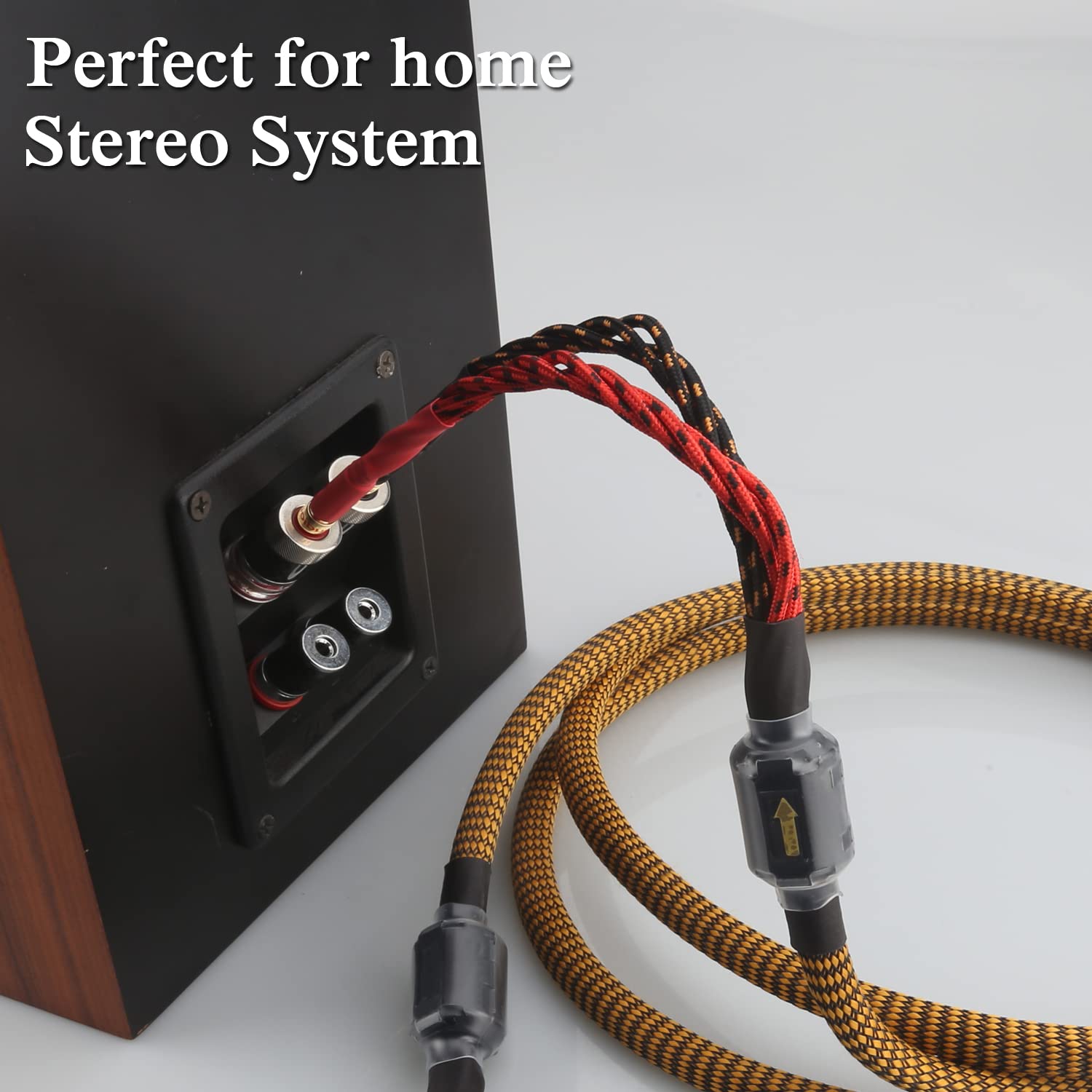 Tertullus HiFi OFC Audiophile Speaker Cable with 8 Banana Plugs,8.20ft 2.5m Nylon Braid Gold Plated Banana Plugs to Banana Plugs