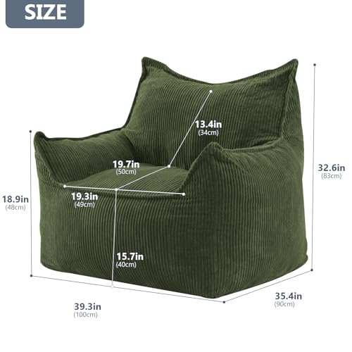 Giant Bean Bag Chair Sofa for Adults Teens, Comfy Corduroy Large Bean Bag Chairs with Armrests for Bedroom Living Room