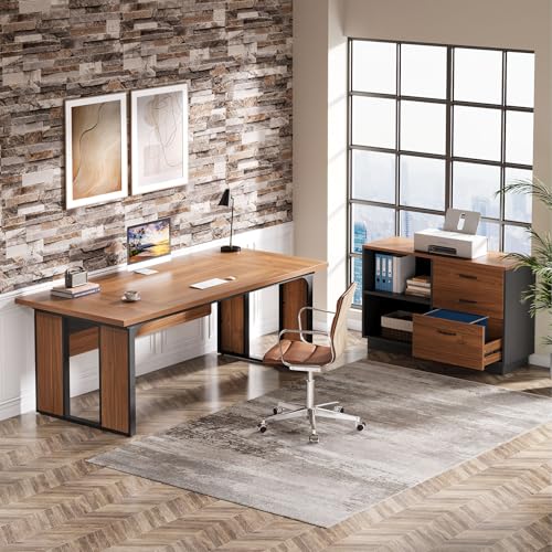 Tribesigns 63‘’ L-Shaped Executive Desk, Office Table with 47-Inch Drawers Cabinet, Large Computer Desk with Storage Shelves