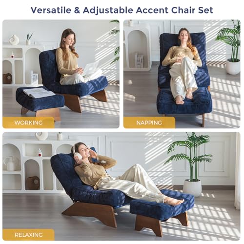 MAXYOYO Accent Chair with Ottoman Adjustable Backrest, Tufted Living Room Chair Upholstered Lounge Chair with Footrest Set