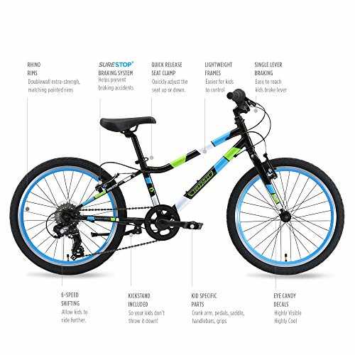 Guardian Bikes - 20 Inch Large 6-Speed Kids Bike for Ages 6-9 - Black/Blue/Green - Sports Supplies Online Store