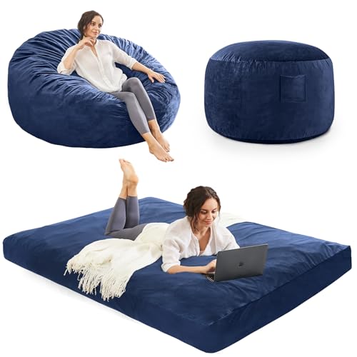 Bean Bag Chairs for Adults - Giant Bean Bag Chair Convertible Bean Bag Bed - Beanbag Chair with Micro Fiber Cover/Furniture Foam Filler